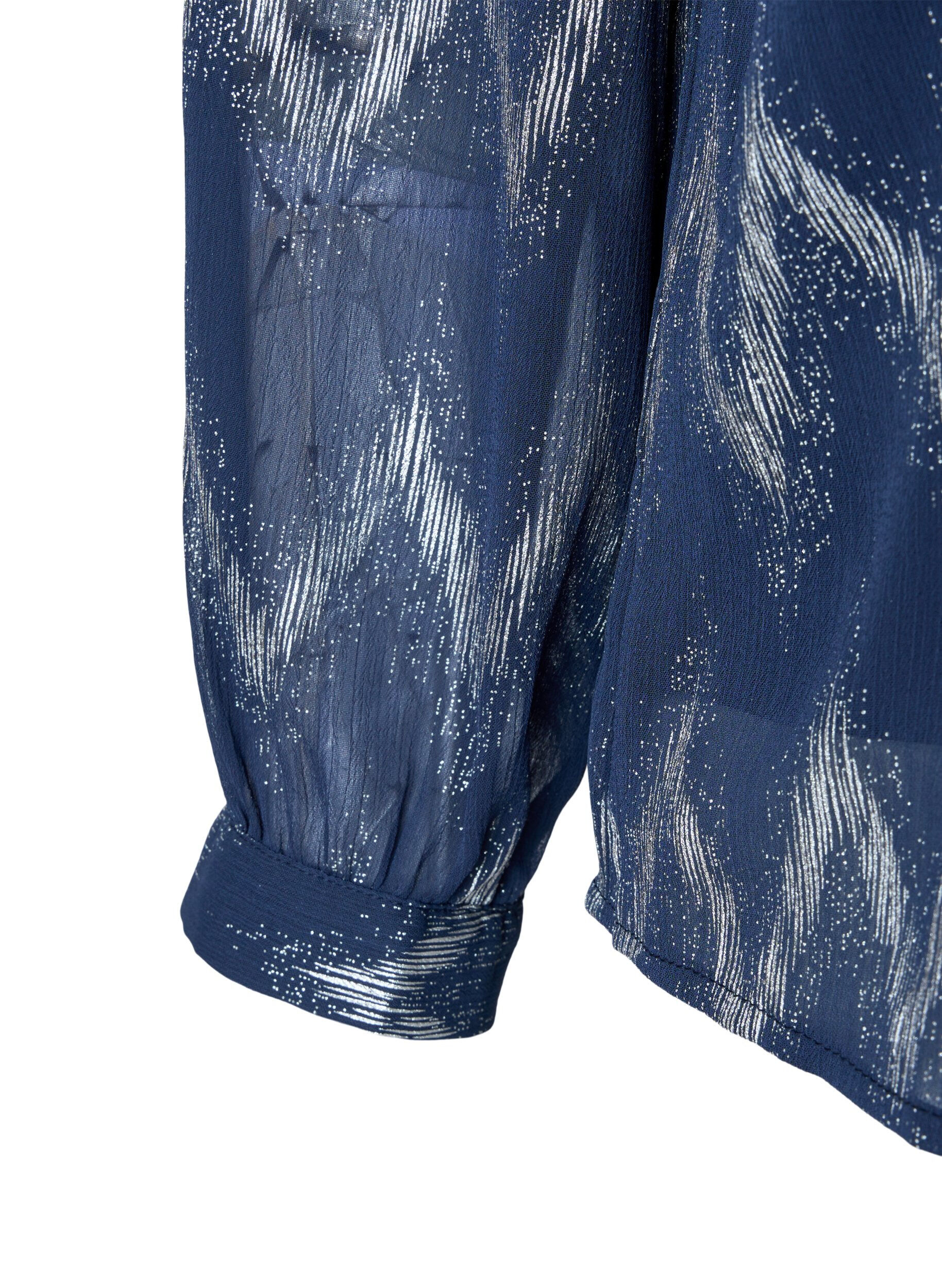 Zizzi Bedrukte blouse met V-halslijn, Blauw, Packshot image number 2