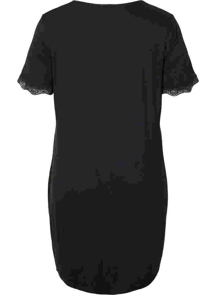 Nachthemd van viscose met korte mouwen en kanten randjes, Black, Packshot image number 1