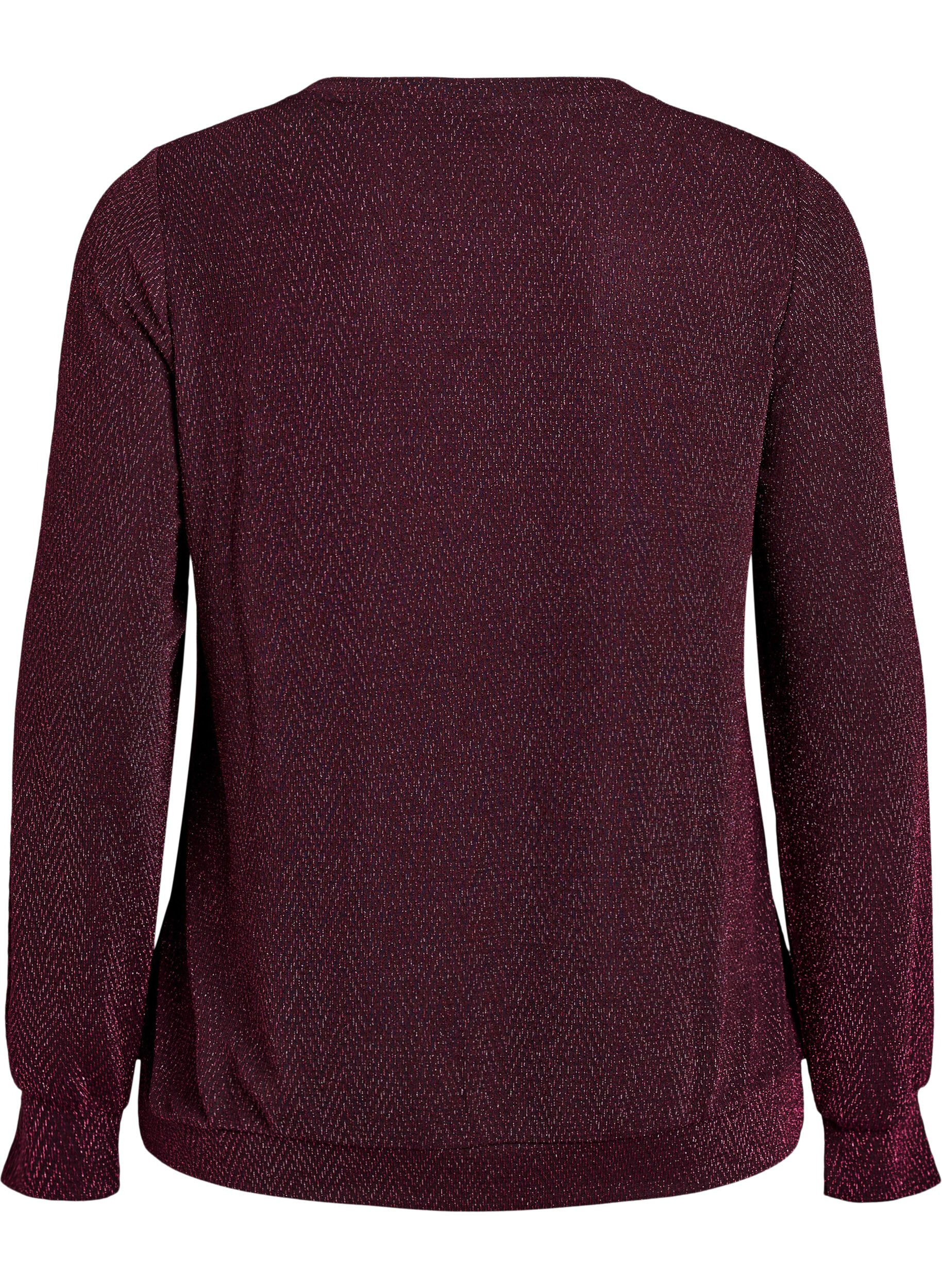 Zizzi Blouse met visgraatpatroon en glinsterend garen, Donker Bordeaux, Packshot image number 1