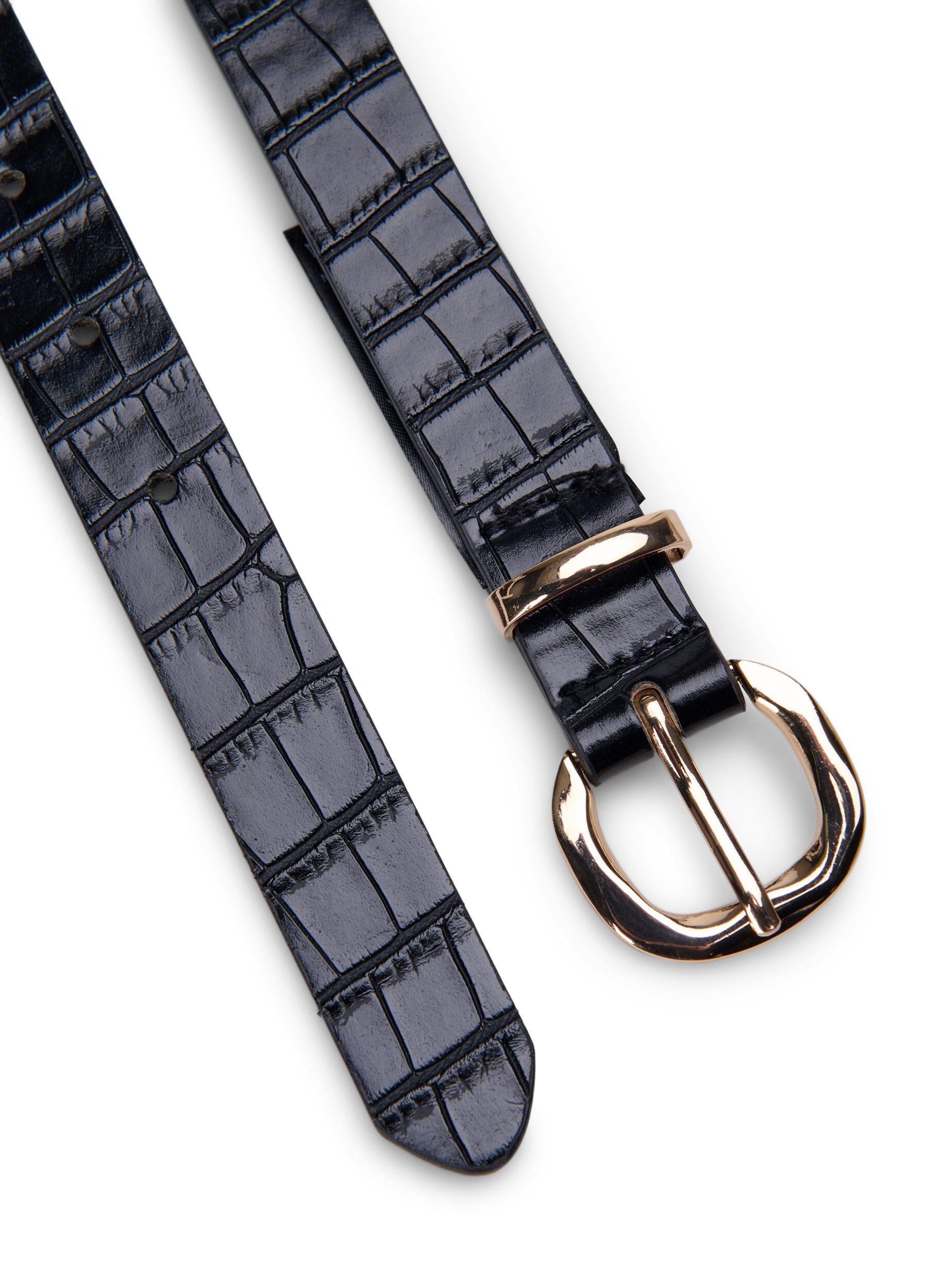 Zizzi Kunstleren riem met krokodillenpatroon, Black, Packshot image number 1