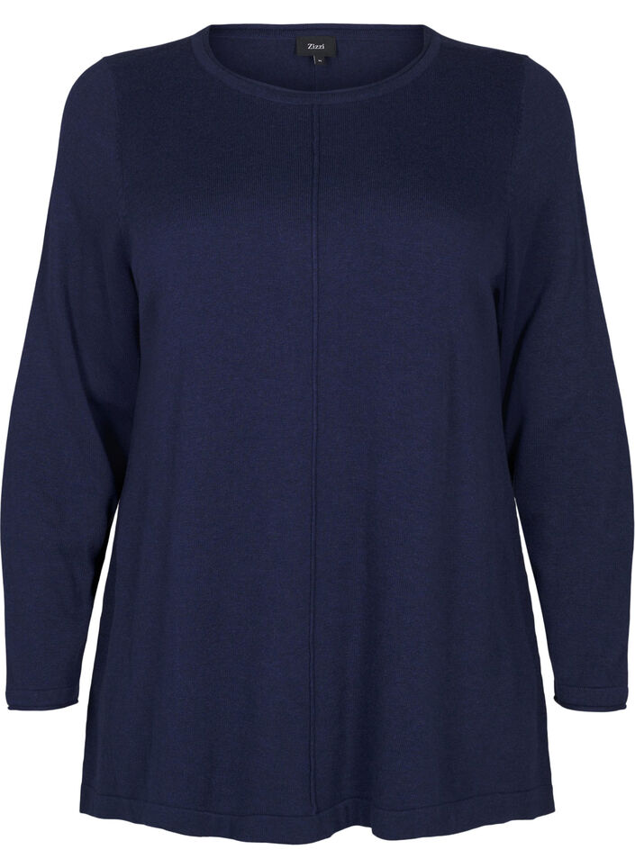 Gebreide blouse gemaakt van katoen en viscose., Blauw, Packshot image number 0