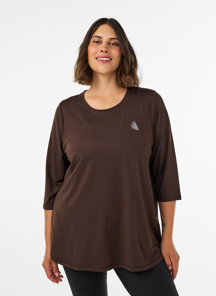 Sporttop met 3/4 mouwen, Bruin, Model image number 0