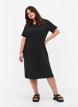 Katoenen jurk met korte mouwen, Black, Model image number 2