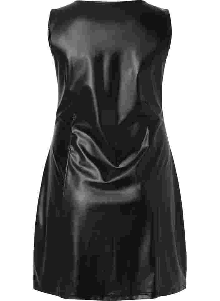 Kunstleren jurk met rits, Black, Packshot image number 1