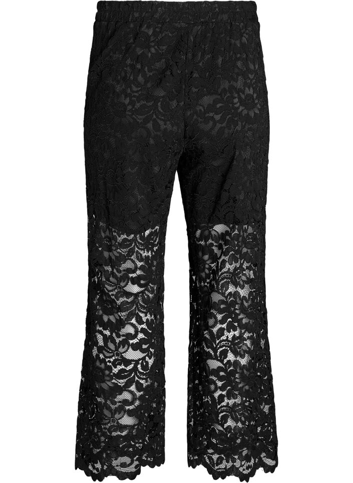 Hoog getailleerde kanten broek met rechte pijpen, Zwart, Packshot image number 1