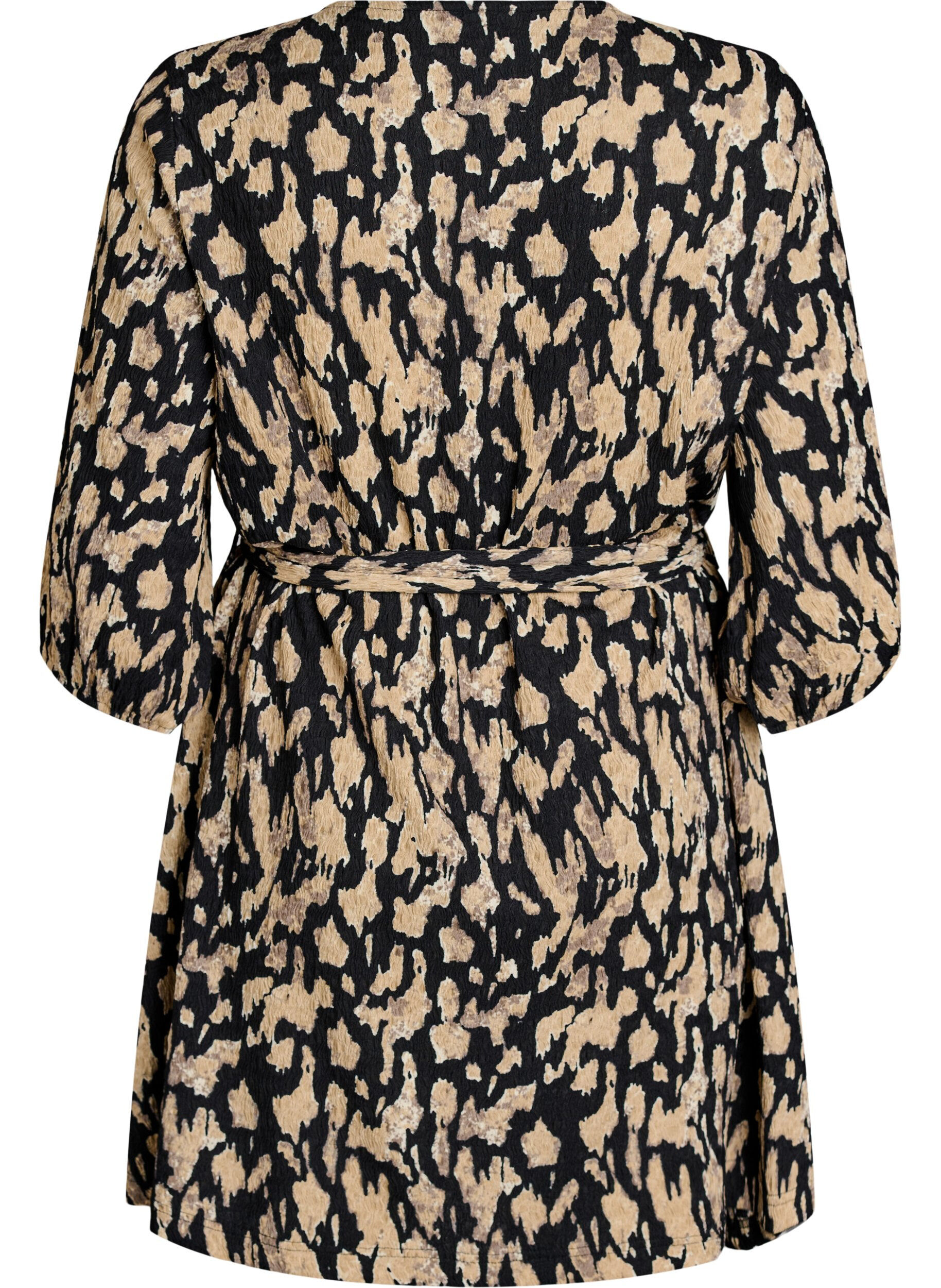 Zizzi Korte jurk met 3/4-mouwen en patroon, Zwart, Packshot image number 1