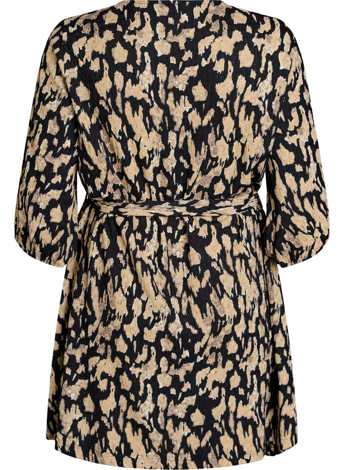 Korte jurk met 3/4-mouwen en patroon, Zwart, Packshot image number 1