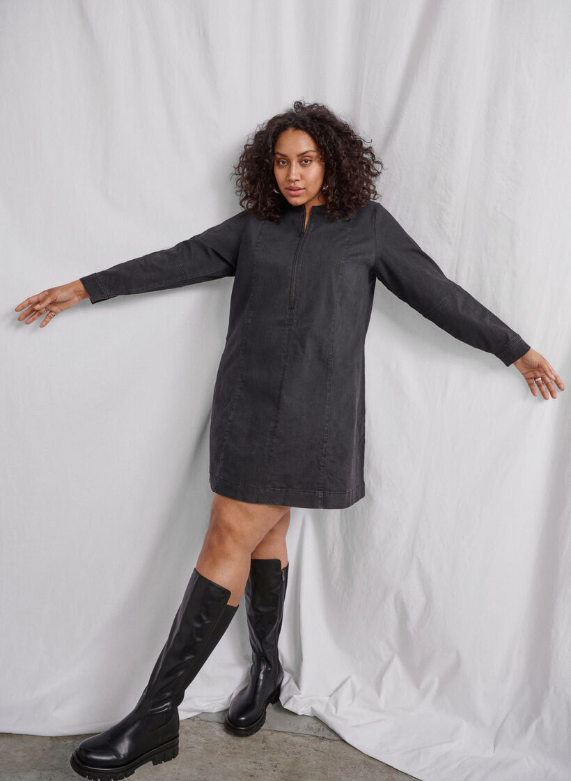 A-lijn spijkerjurk met rits, Grey Washed, Image image number 0