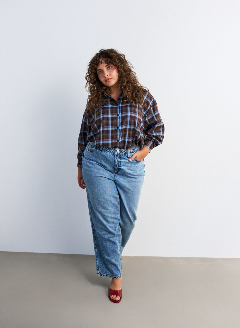 Geruit overhemd met een losse pasvorm, Bruin, Model image number 3