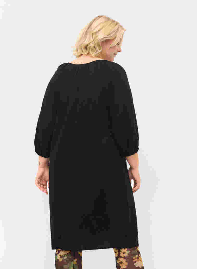 Viscose jurk met v-hals , Black, Model image number 1
