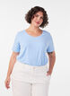 Basic t-shirt in effen kleur met katoen, Blauw, Model image number 0
