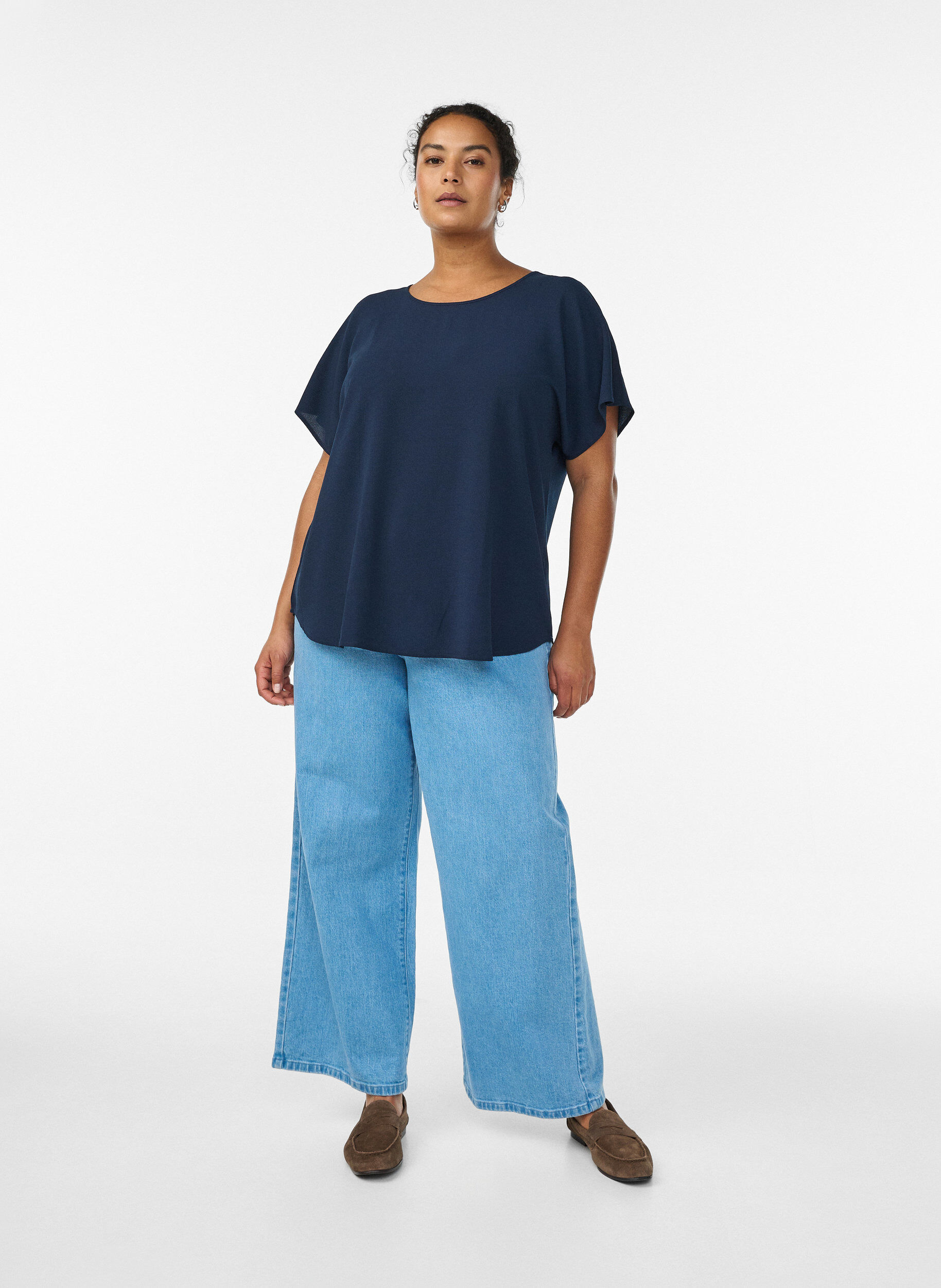 ZizziTop met korte mouwen en ronde hals, Blauw, Model image number 1