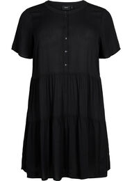 Viscose jurk met korte mouwen en a-lijn, Black