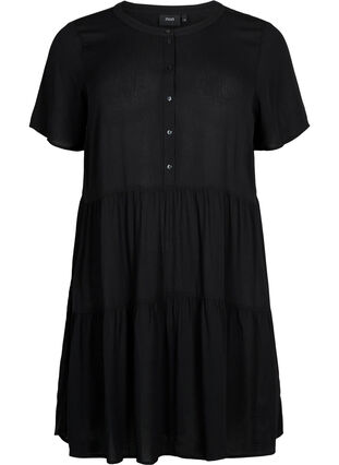 Viscose jurk met korte mouwen en a-lijn, Black, Packshot image number 0