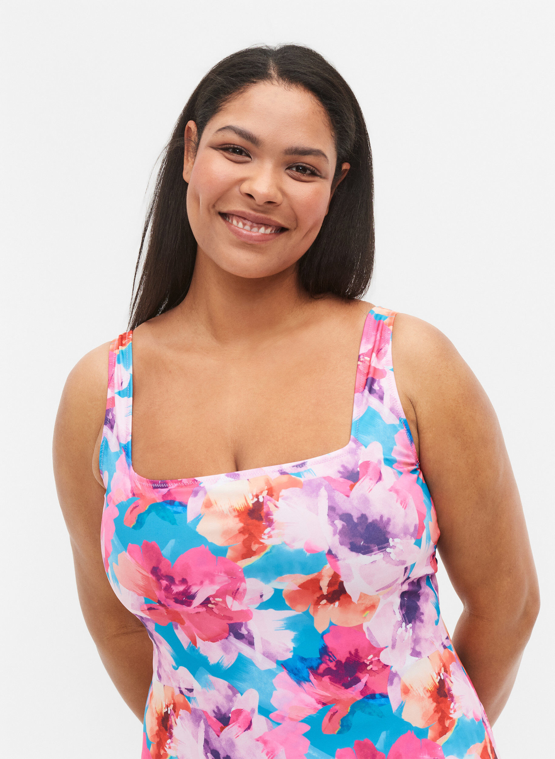 Zizzi Badpak met print, Pink Flower, Model image number 2