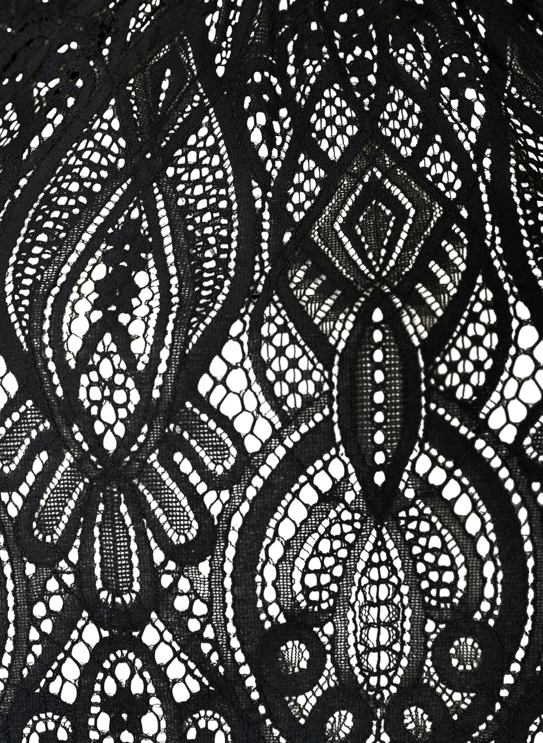 ZizziKanten blouse met lange trompetmouwen en ruches, Zwart, Packshot image number 2