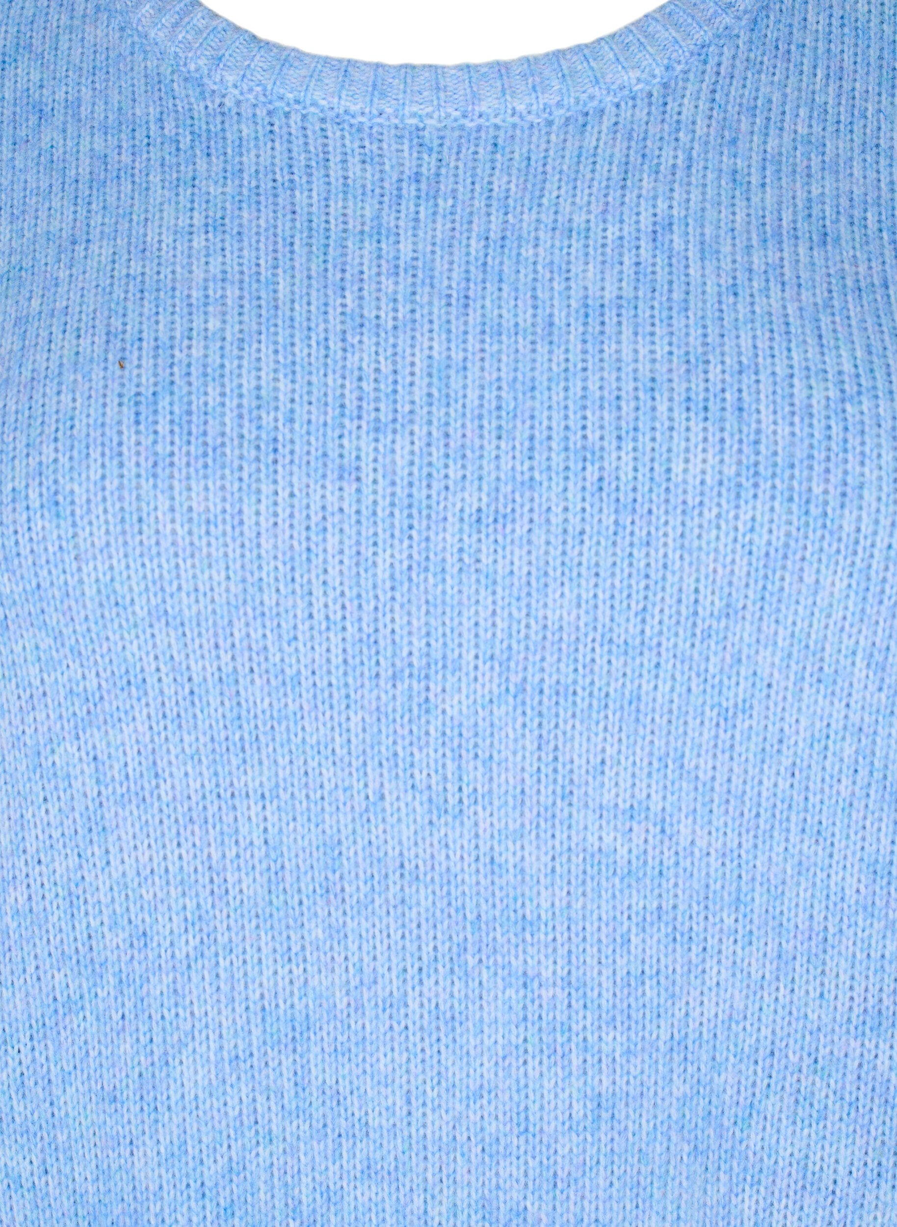 Zizzi Gebreide trui met lange mouwen met wol en een ronde hals, Della R. Blue Mel., Packshot image number 2