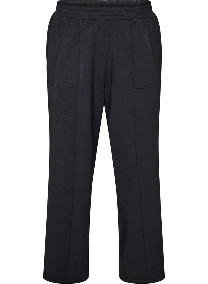 Jerseybroek met losse pasvorm, high waist en zakken, Zwart, Packshot image number 0