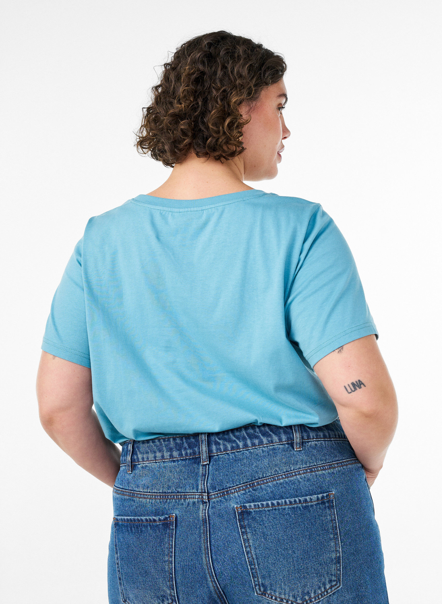 ZizziKatoenen T-shirt met print, Blauw, Model image number 2