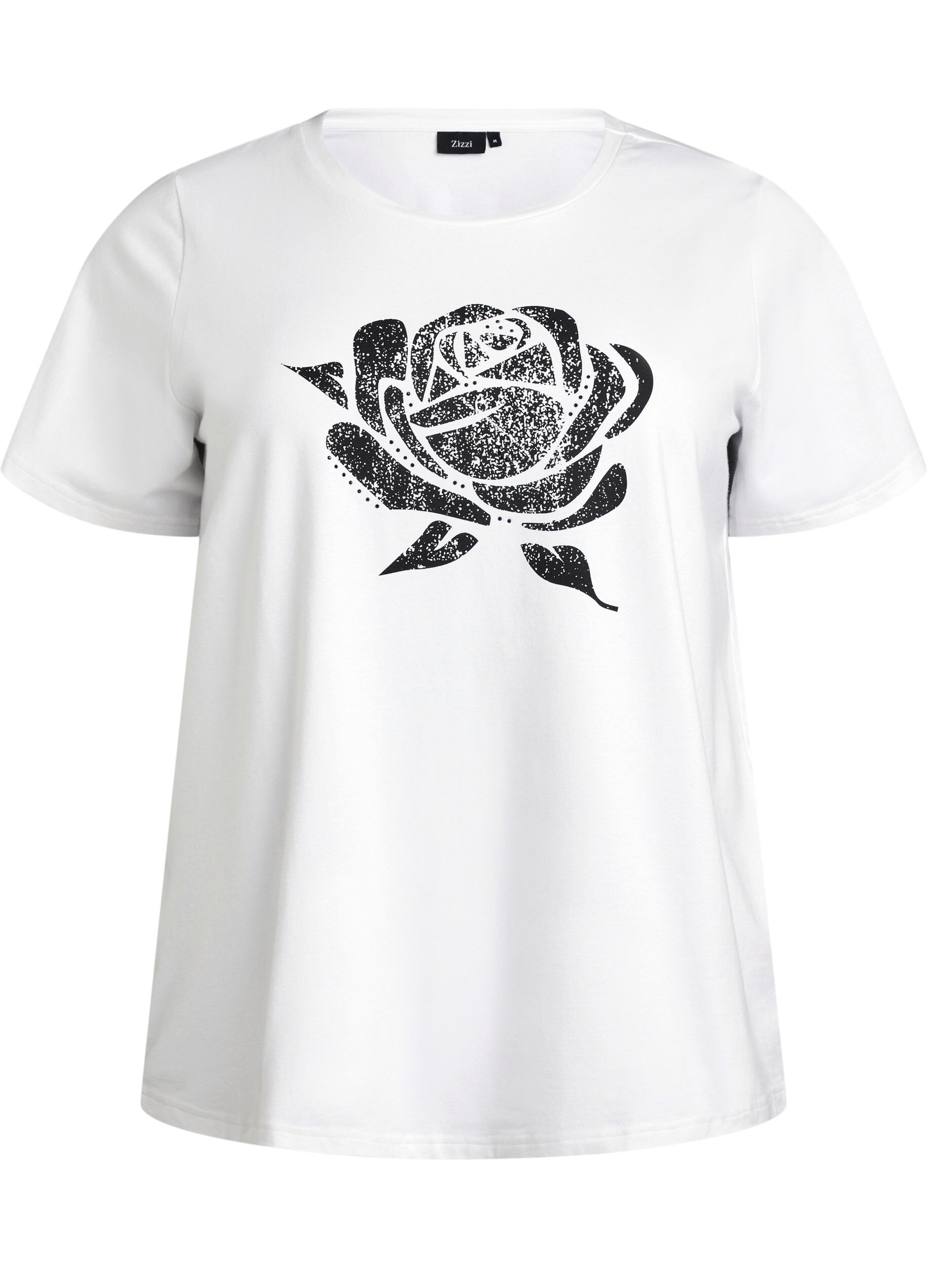 Zizzi T-shirt in biologisch katoen met bloemenprint, B. White w. Rose, Packshot image number 0