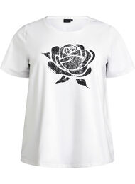 T-shirt in biologisch katoen met bloemenprint, B. White w. Rose