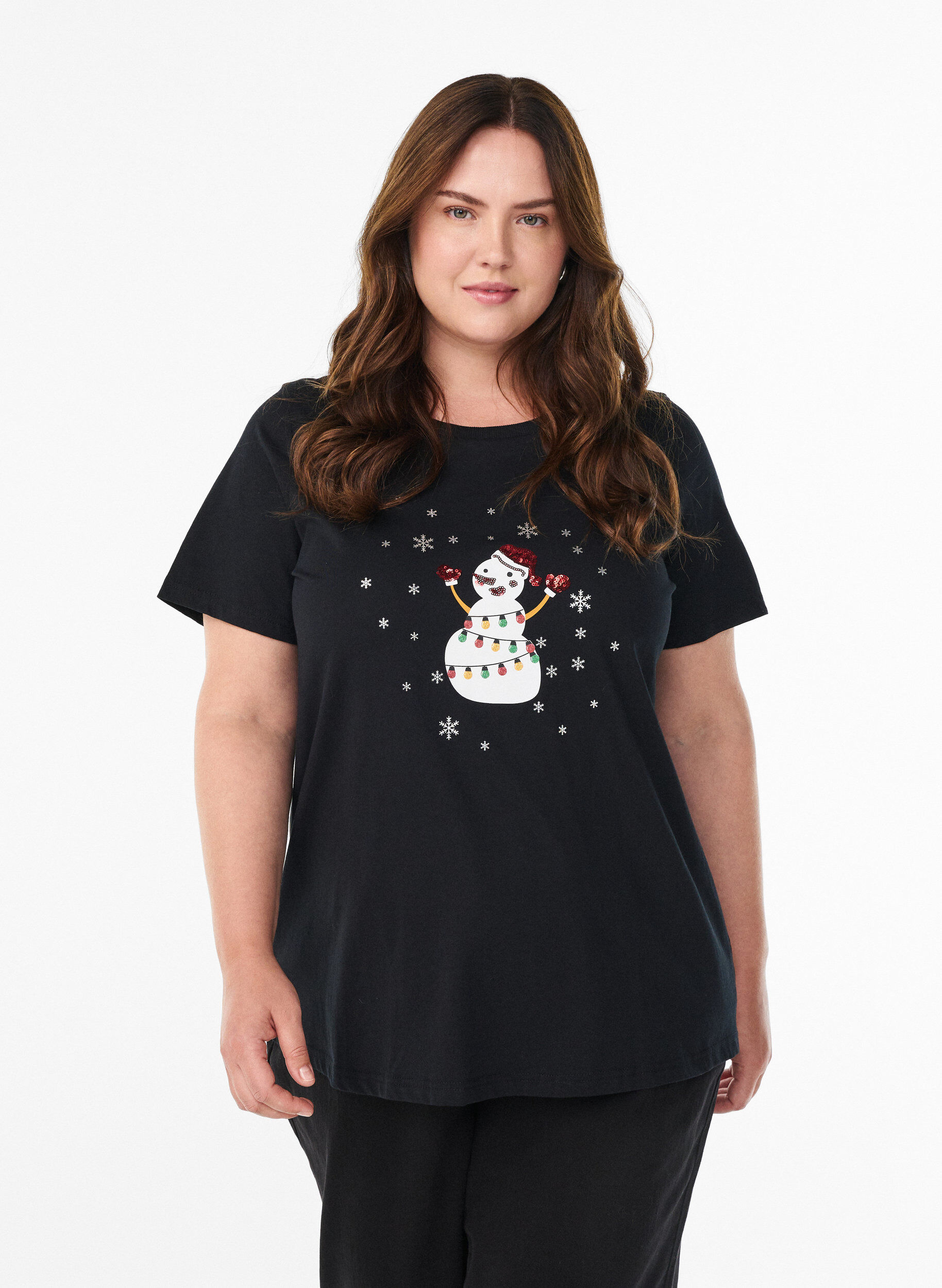 Kerst T-shirt van biologisch katoen, Zwart, Model