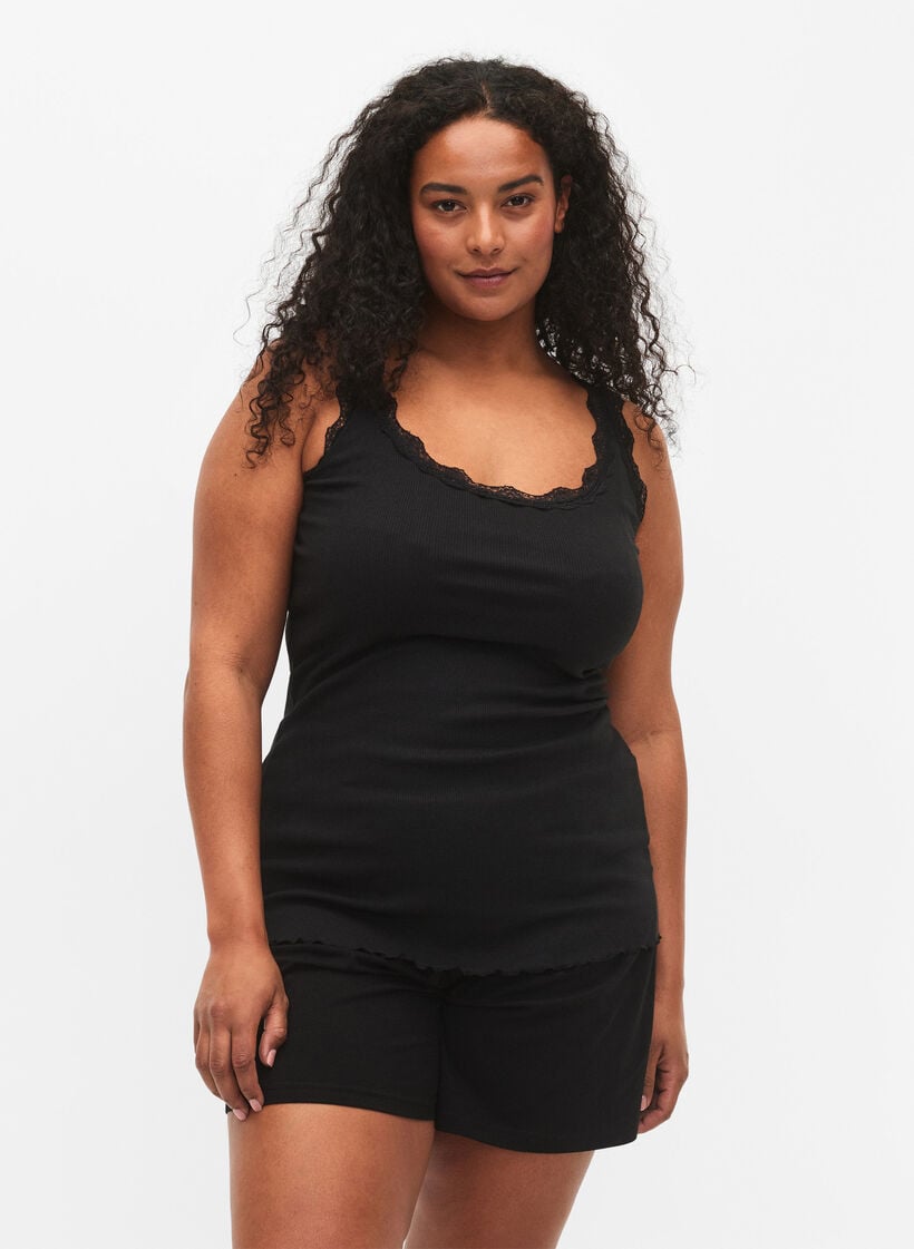 Top met kant, Zwart, Model image number 0