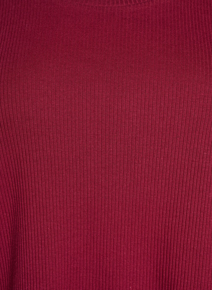 Geribde jersey blouse met korte mouwen, Donker Bordeaux, Packshot image number 2