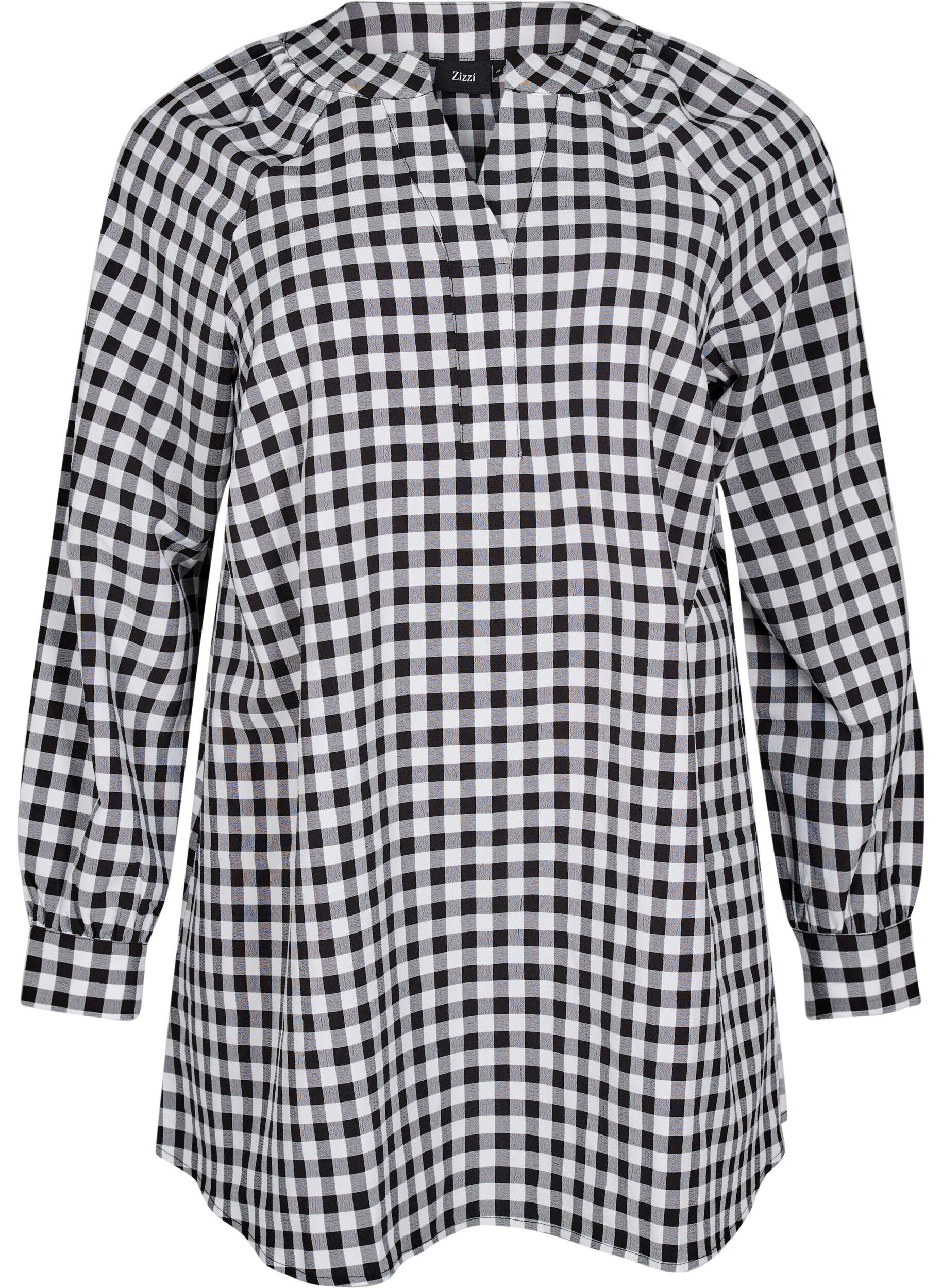 Zizzi Geruite tuniek met V-hals, Black/W. Gingham, Packshot image number 0