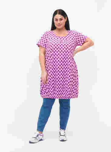 Katoenen jurk met korte mouwen en print, Graphic Color, Model image number 2