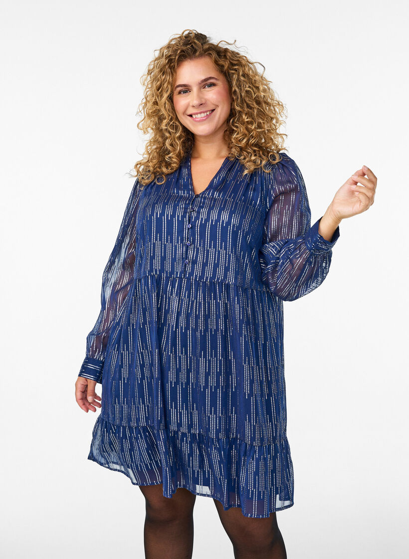 Korte feestjurk met glitterpatroon, Blauw, Model image number 0