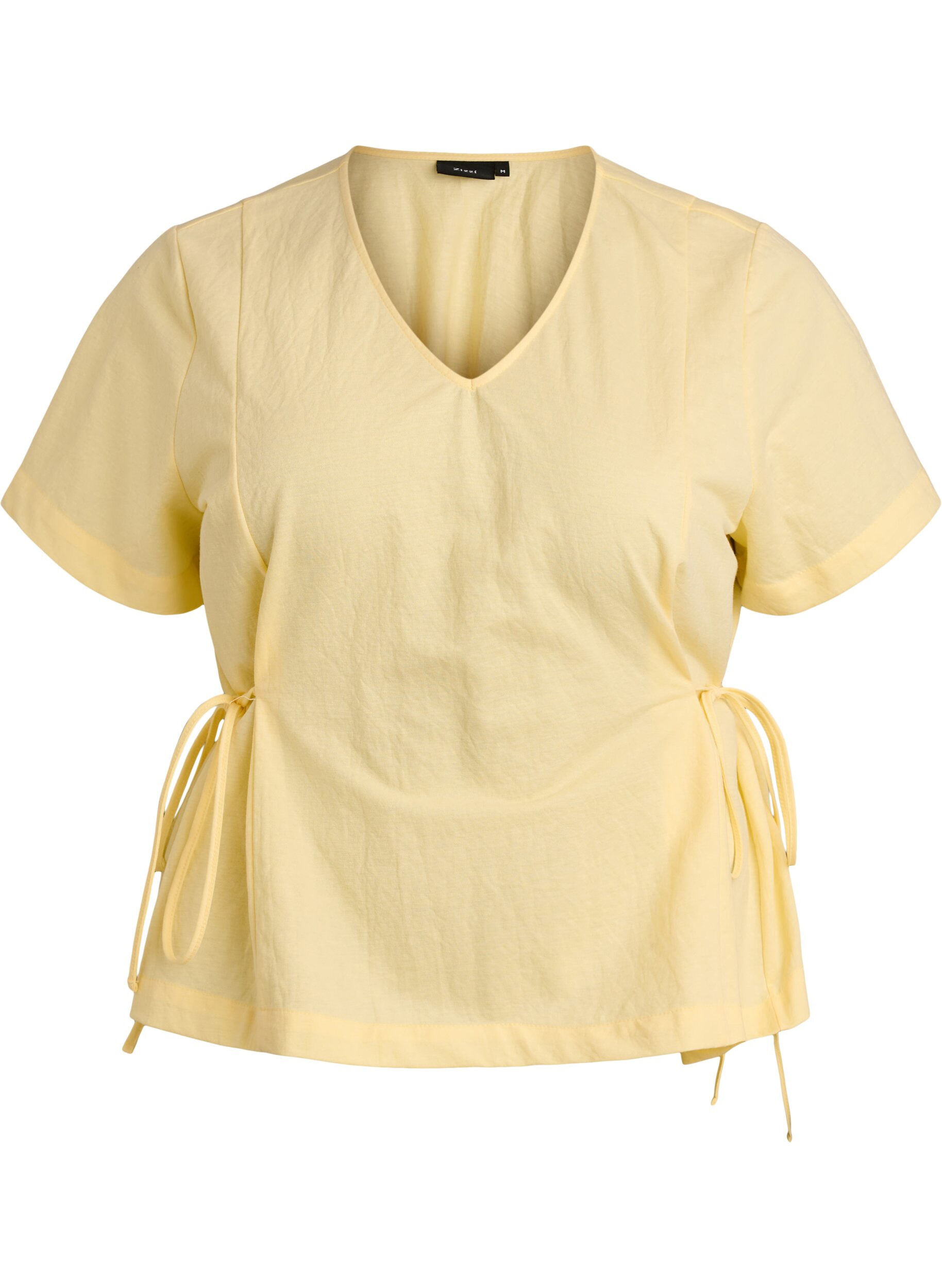 Blouse in een katoenmix met V-hals en striklint