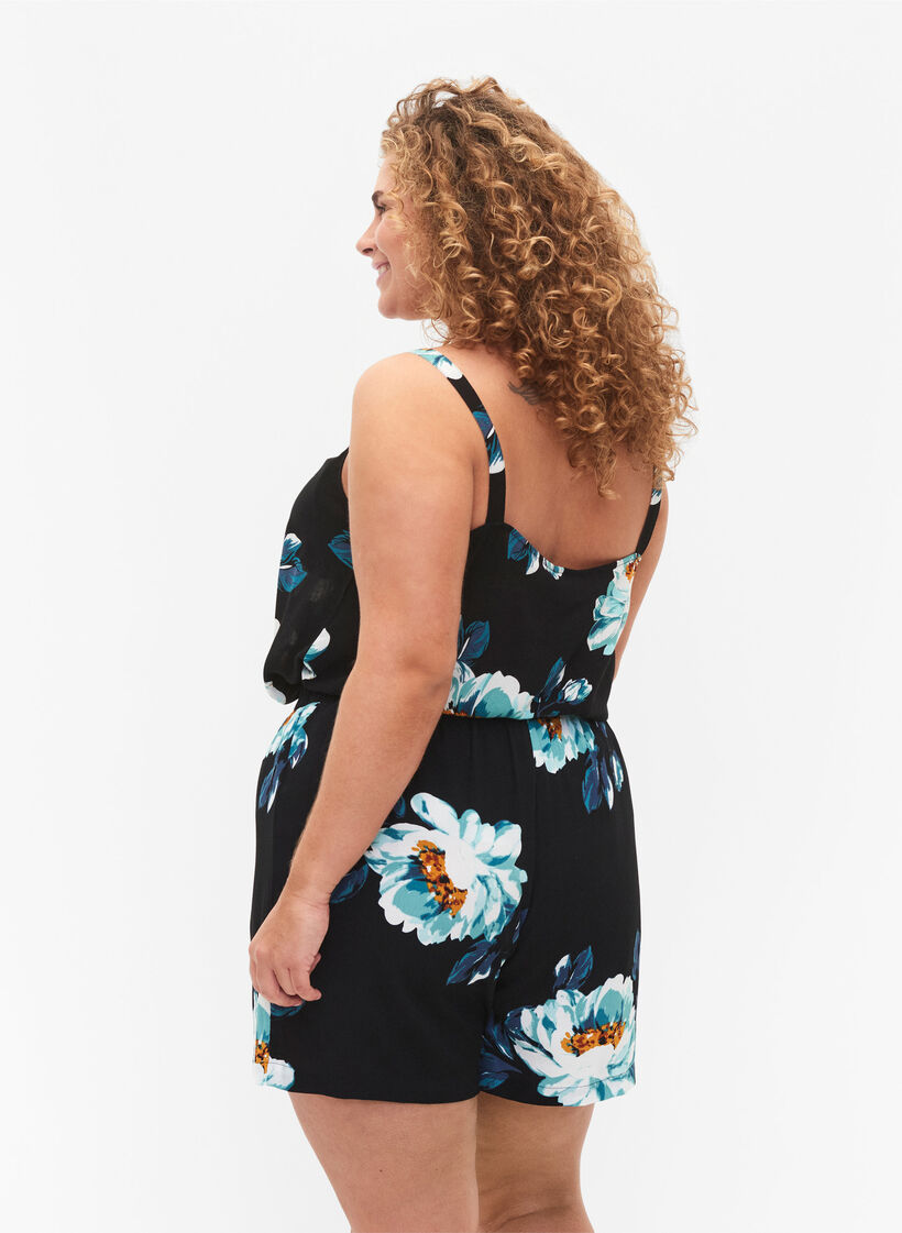 Losse shorts van viscose, Black Big Flower, Model image number 1