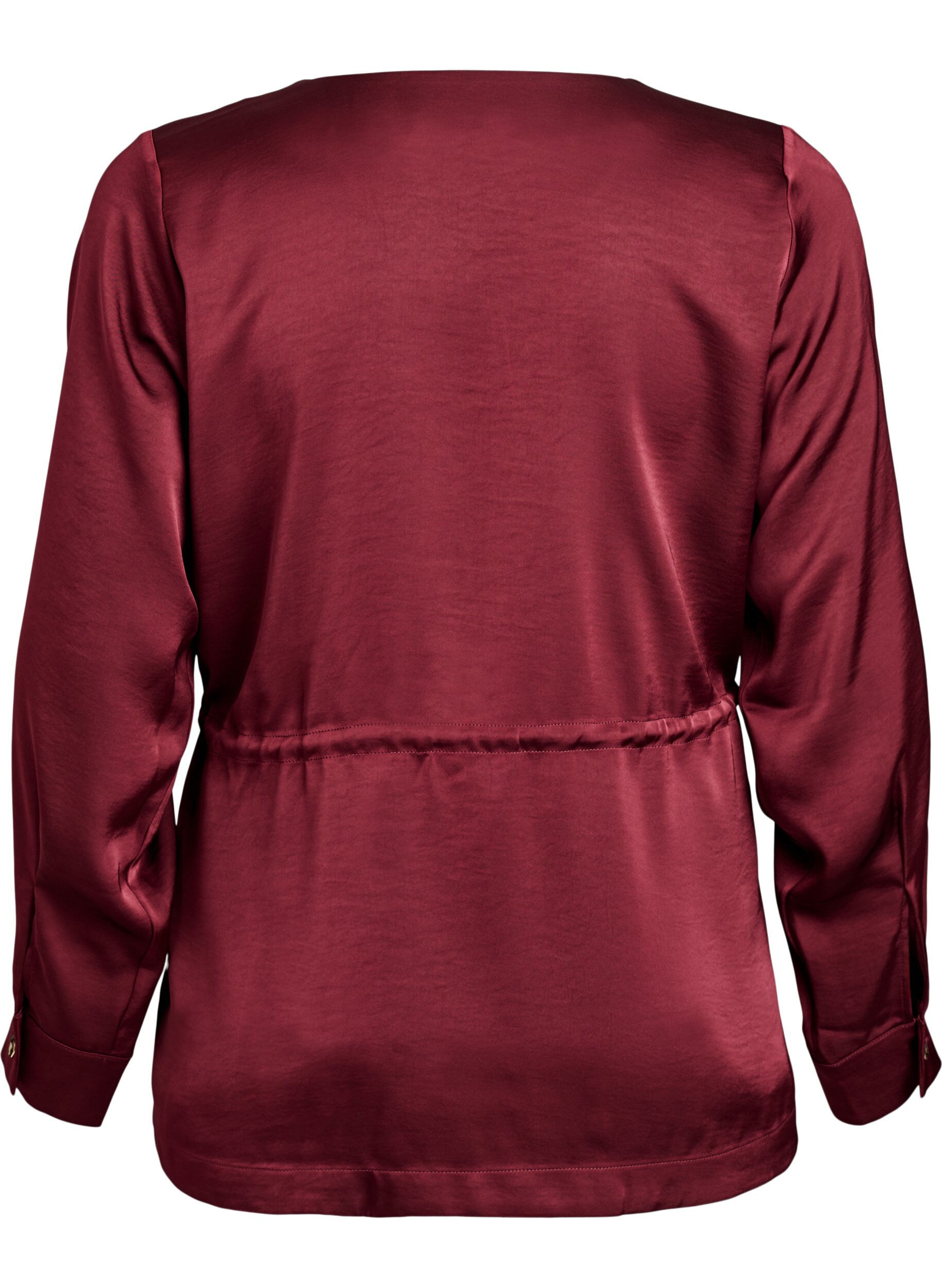 Zizzi Feestblouse in satijnlook met knoopjes en verstelbare taille, Donker Bordeaux, Packshot image number 1