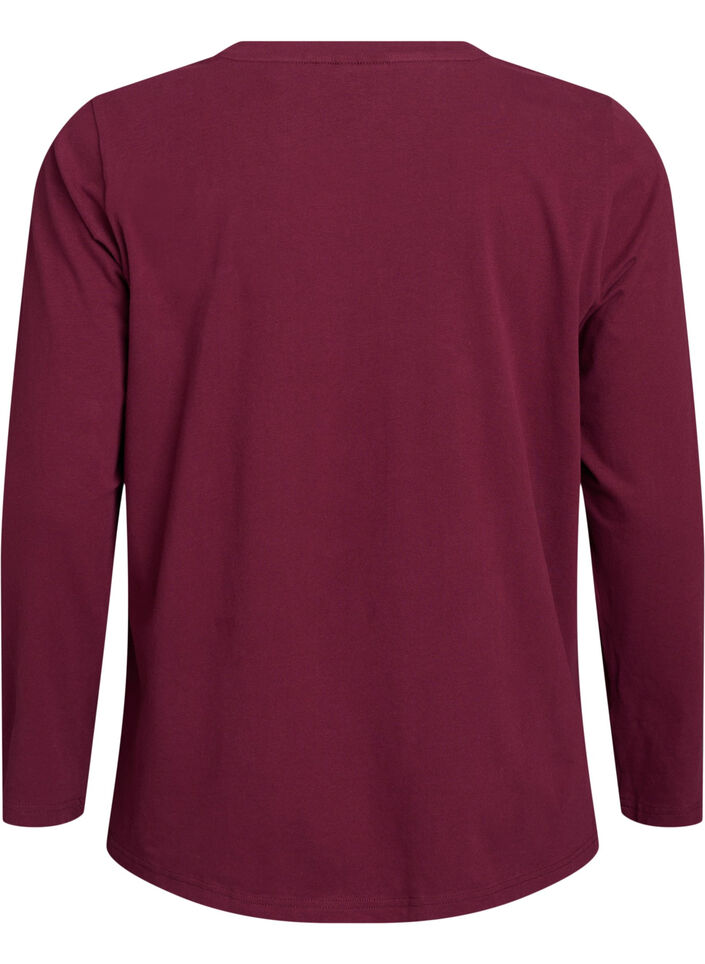Basic jerseyblouse met lange mouwen, Donker Bordeaux, Packshot image number 1