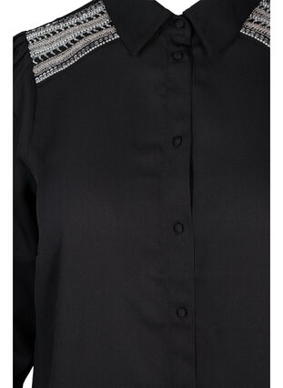 Lang shirt met parel details, Black, Packshot image number 2