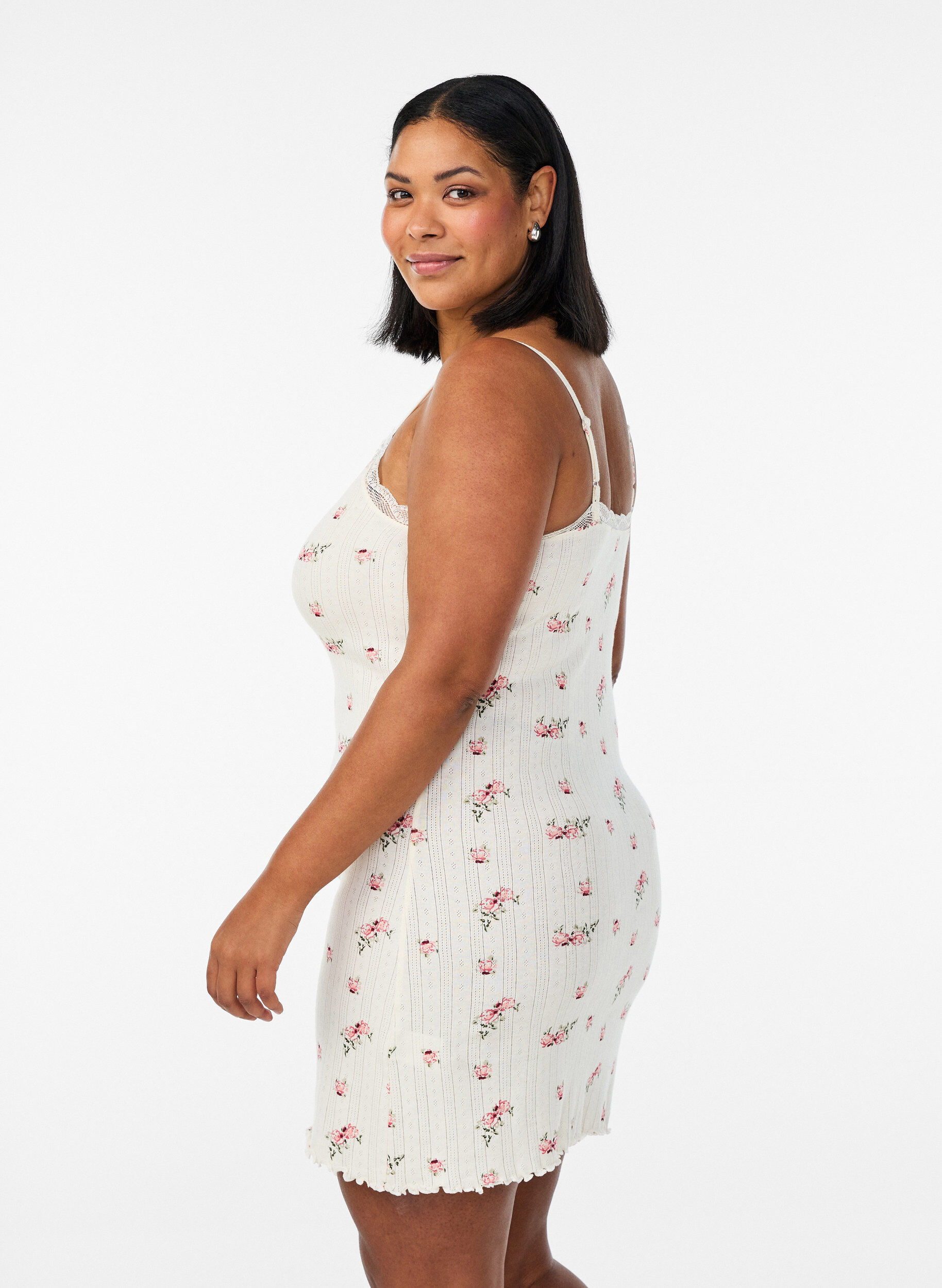 Zizzi Nachthemd met dunne bandjes en een gestructureerd patroon, Vanille, Model image number 2