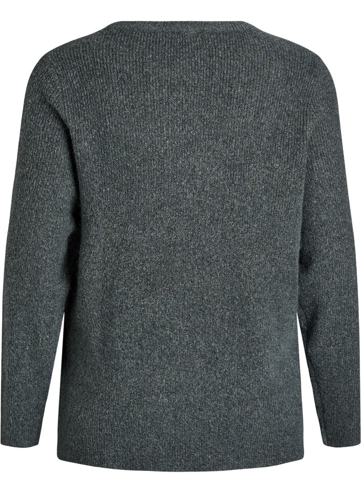Gem&ecirc;leerde gebreide blouse met ronde hals, Groen, Packshot image number 1
