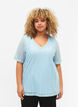 Kanten blouse met korte mouwen en v-hals, Angel Falls, Model image number 0