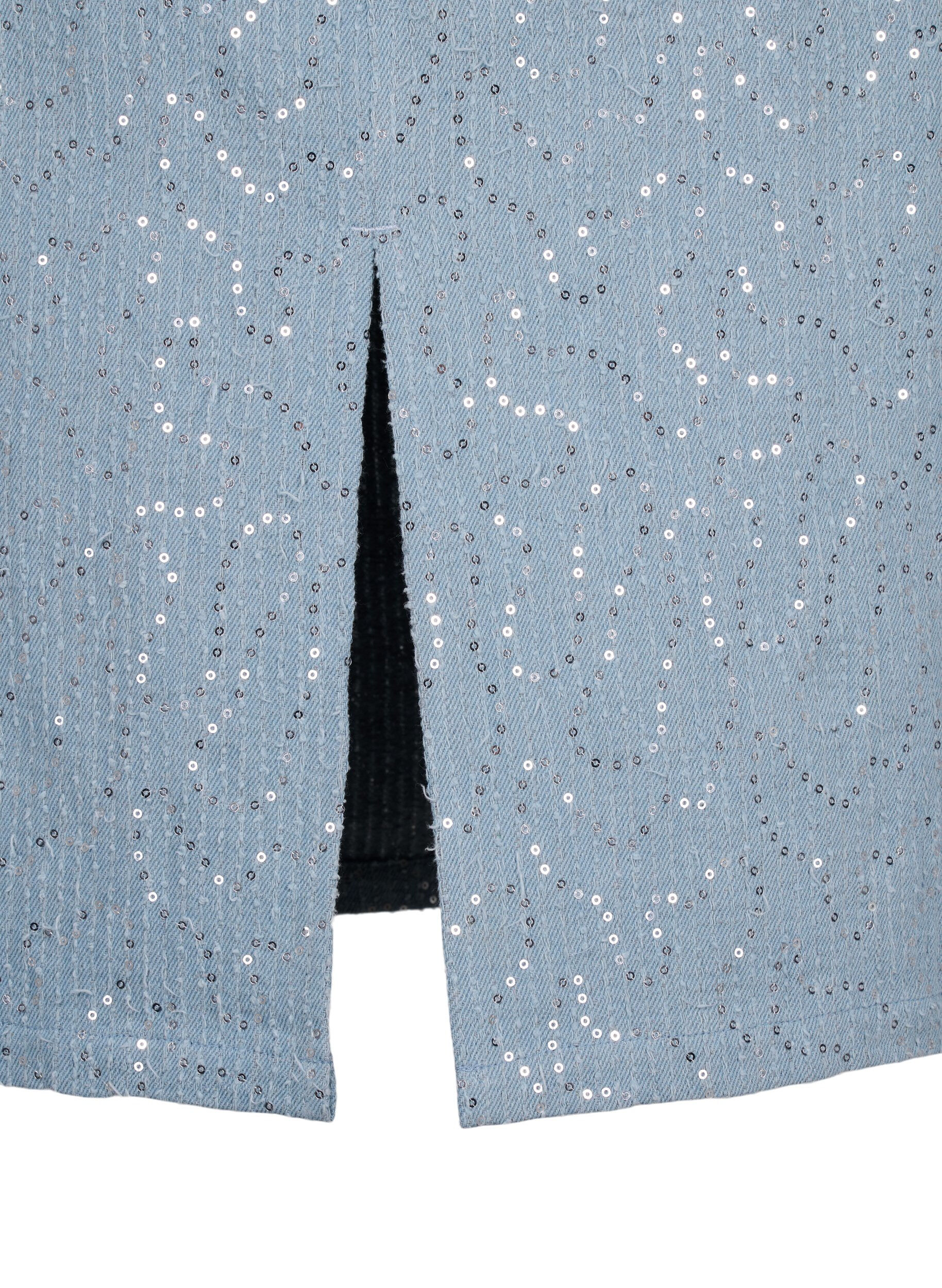 Zizzi Denim rok met split en pailletten, Light Blue Denim, Packshot image number 3