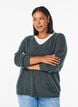 Gebreide blouse met V-hals en raglanmouwen, Groen, Model image number 0