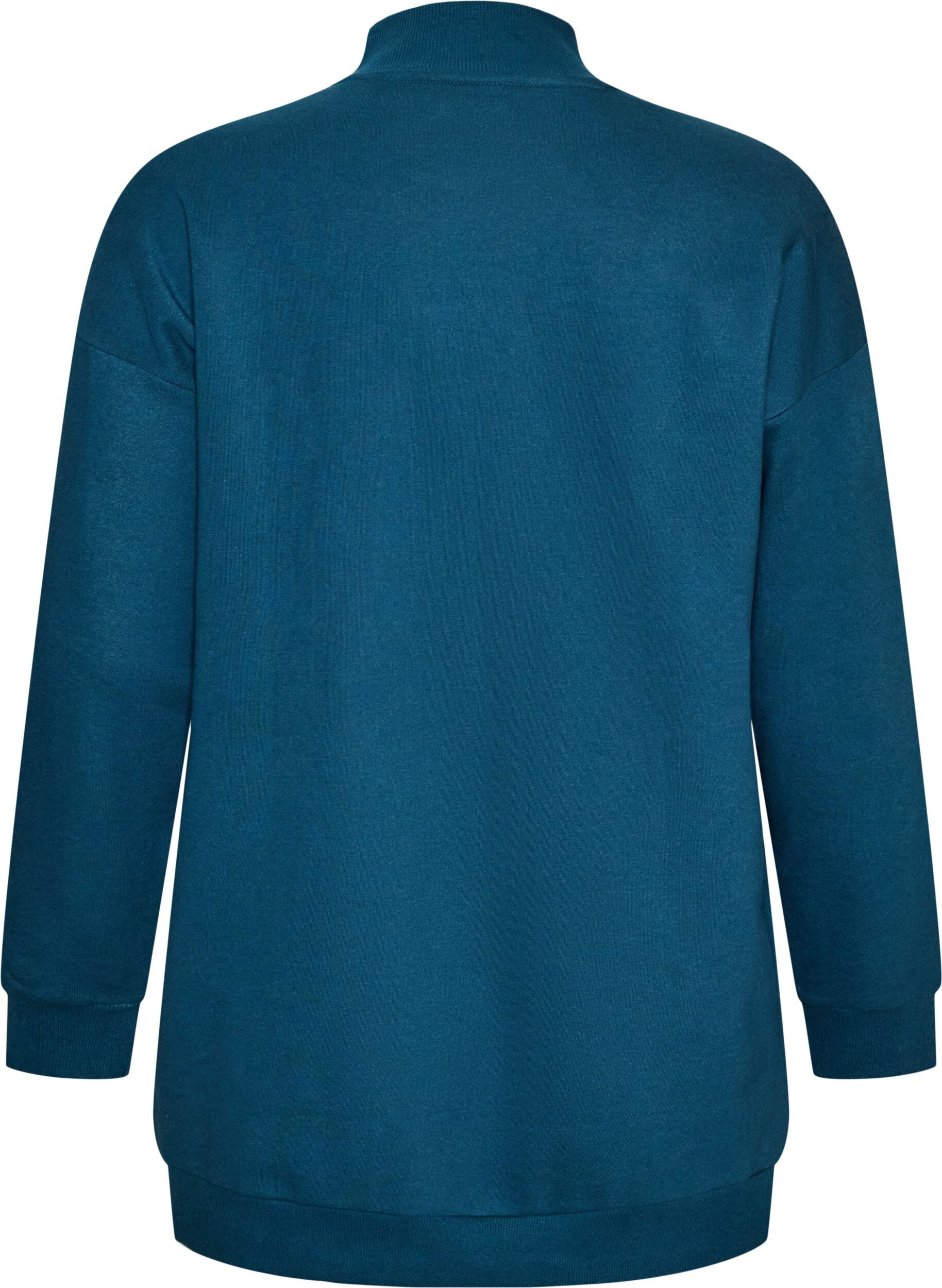 ZizziLang sweatshirt met hoge hals en geborduurde tekst, Blauw, Packshot image number 1