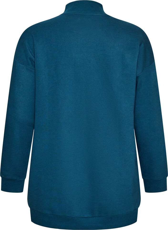 Lang sweatshirt met hoge hals en geborduurde tekst, Blauw, Packshot image number 1