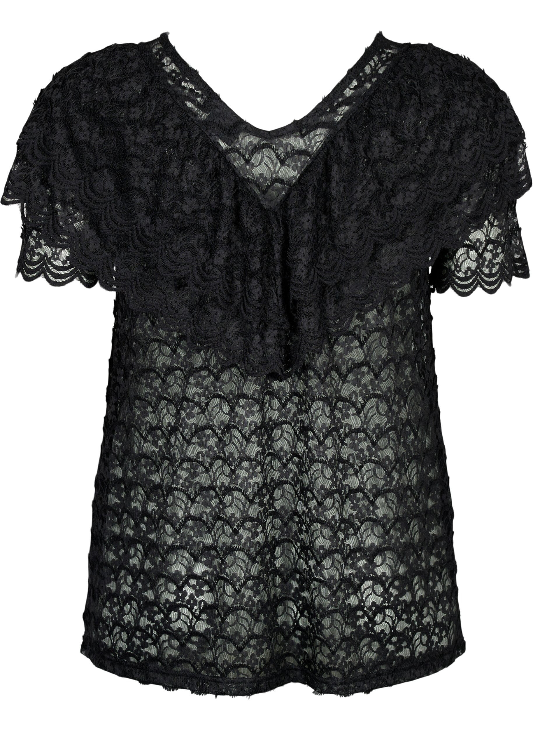Zizzi Blouse met korte mouwen en ruches, Zwart, Packshot image number 1