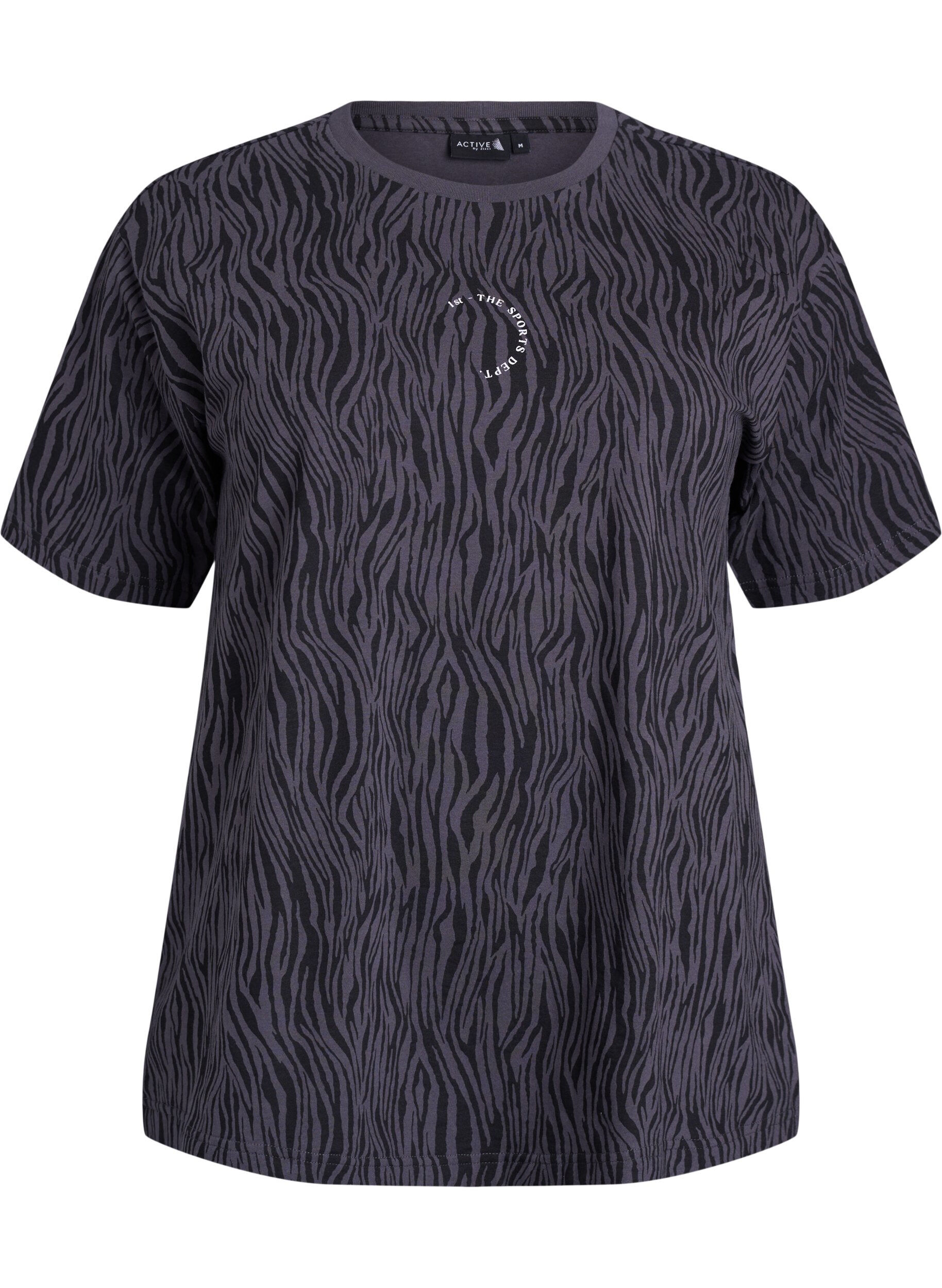 Zizzi Zebra print sport-T-shirt van biologisch katoen, Grijs, Packshot image number 0