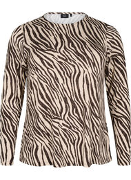 Blouse met lange mouwen en zebraprint, Bruin