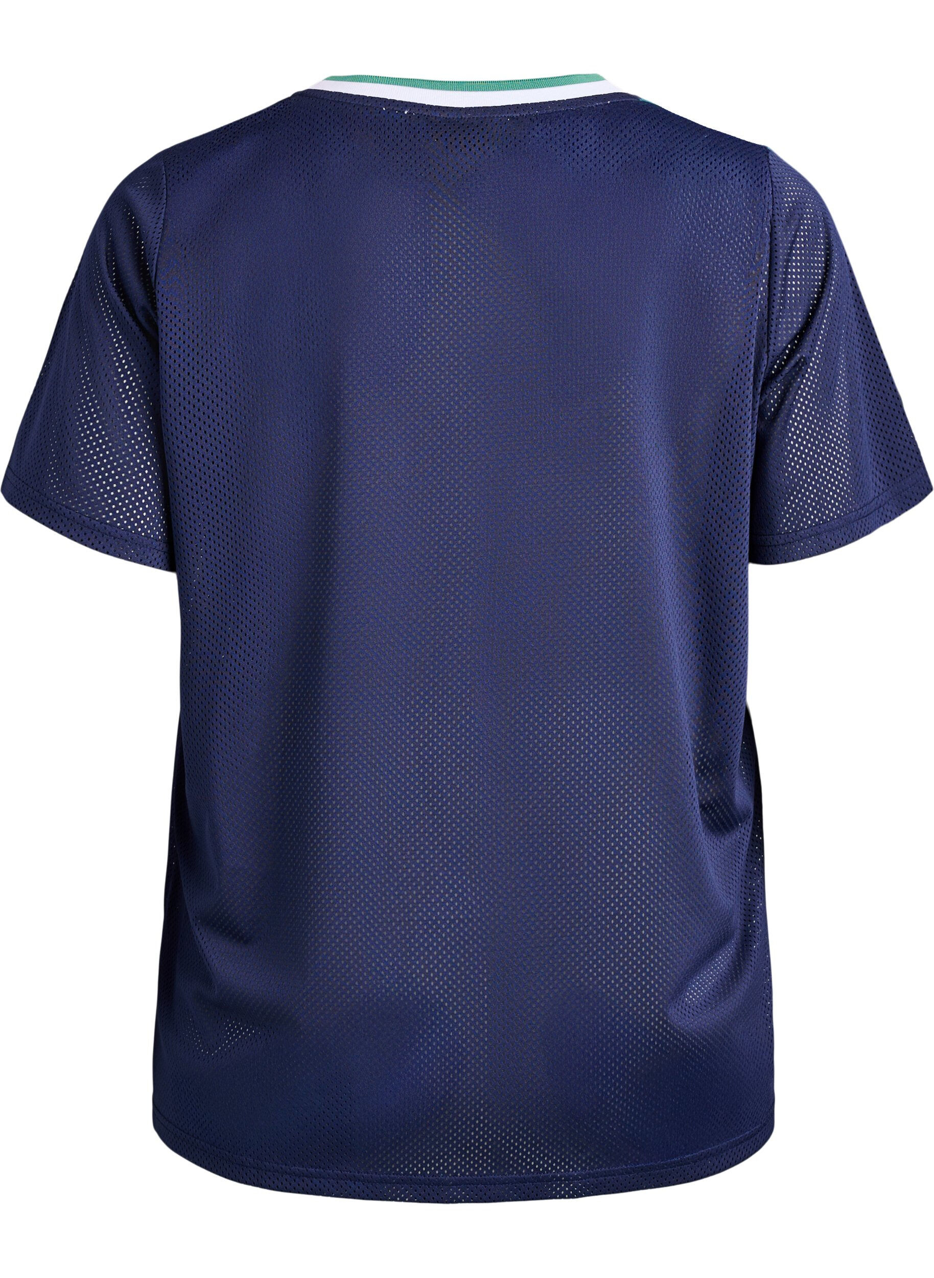 Zizzi Sporty T-shirt in mesh met print aan de voorkant, Blauw, Packshot image number 1