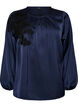Satijnen blouse met kanten applicatie en parels, Blauw, Packshot image number 0