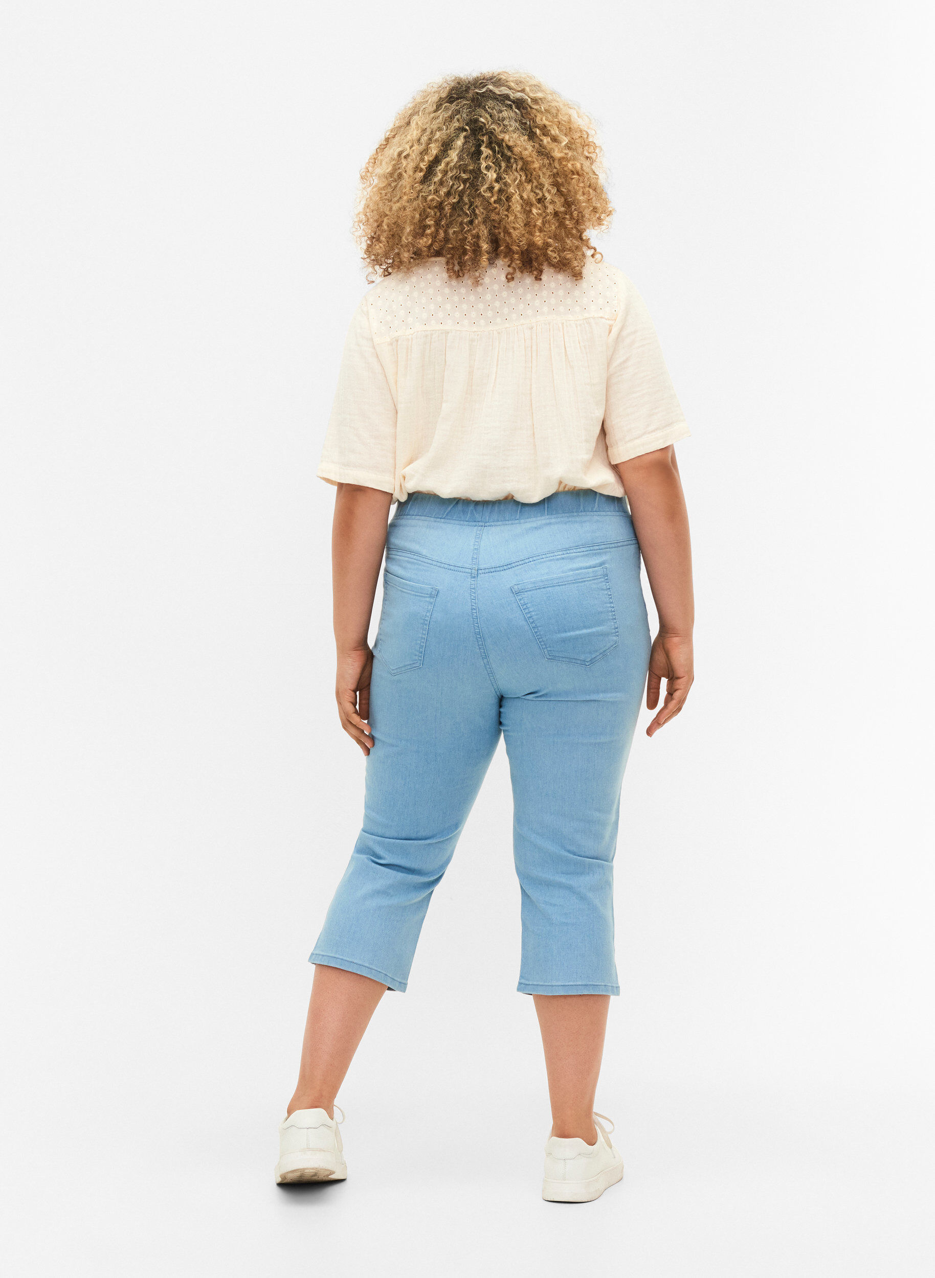 Zizzi Driekwart broek in katoenmix, Light blue denim, Model image number 1