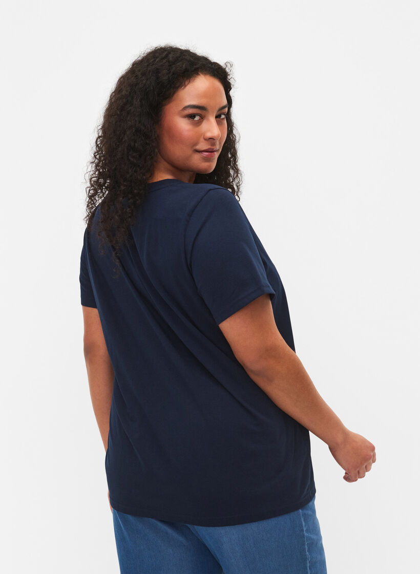 T-shirt met korte mouwen en V-hals, Blauw, Model image number 2